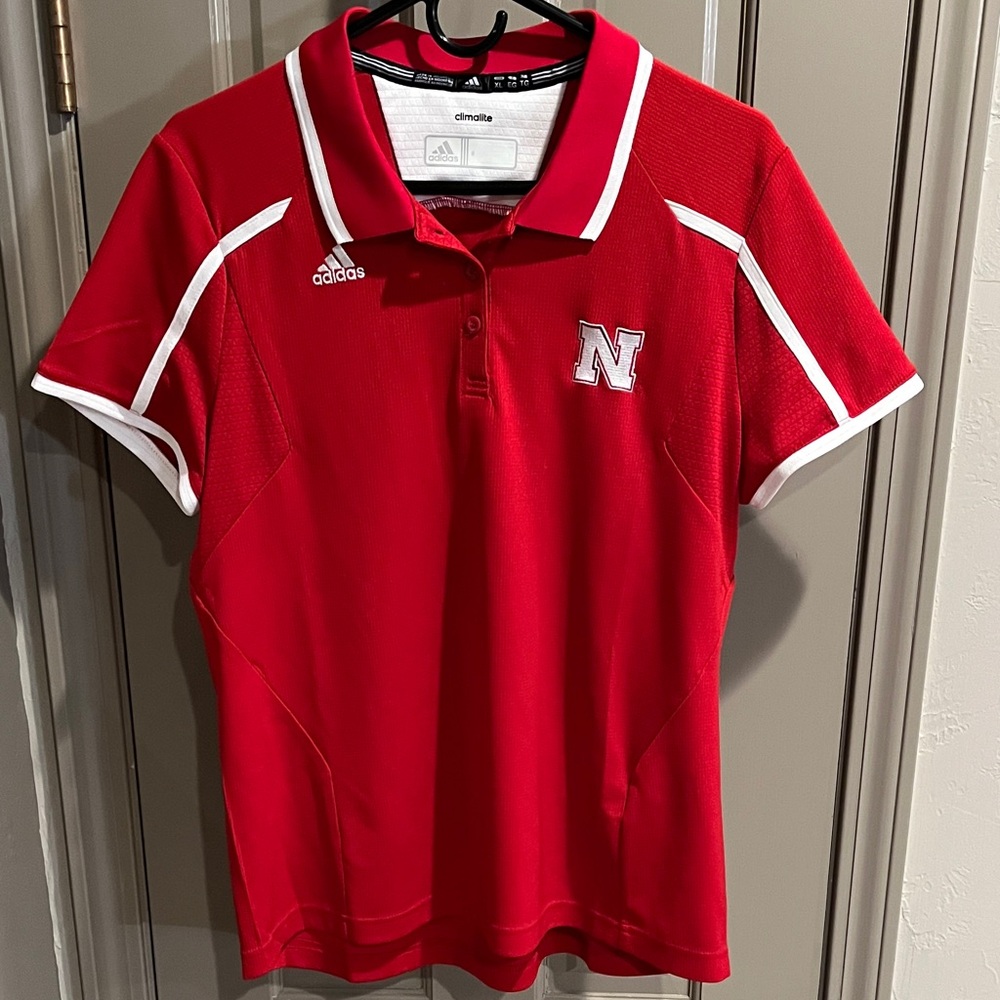 Adidas Nebraska Climalite Red Polo with White Trim